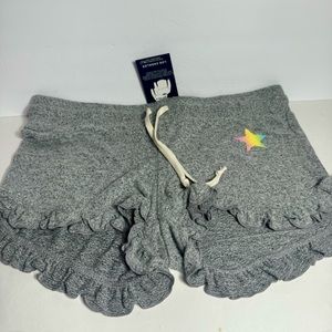 NWT. Spirit Jersey. Juniors ruffle pajama shorts. Cute grey shorts star decal. M
